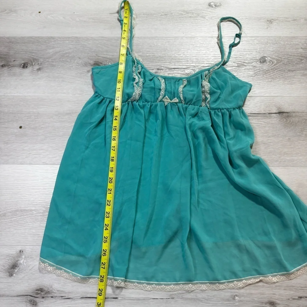 Victoria's Secret Sheer Turquoise Lace Trim Babydoll Chemise, Size Large